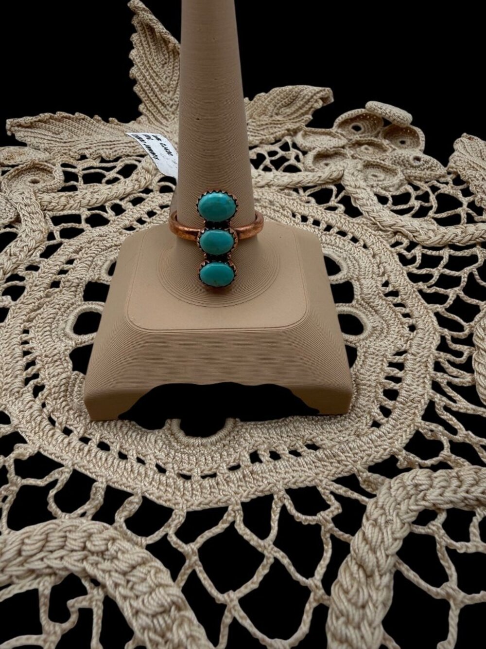 Artisan Copper Ring Tripple Stones Sz 9.5 Mohave Turquoise Rustic Boho Chic gift